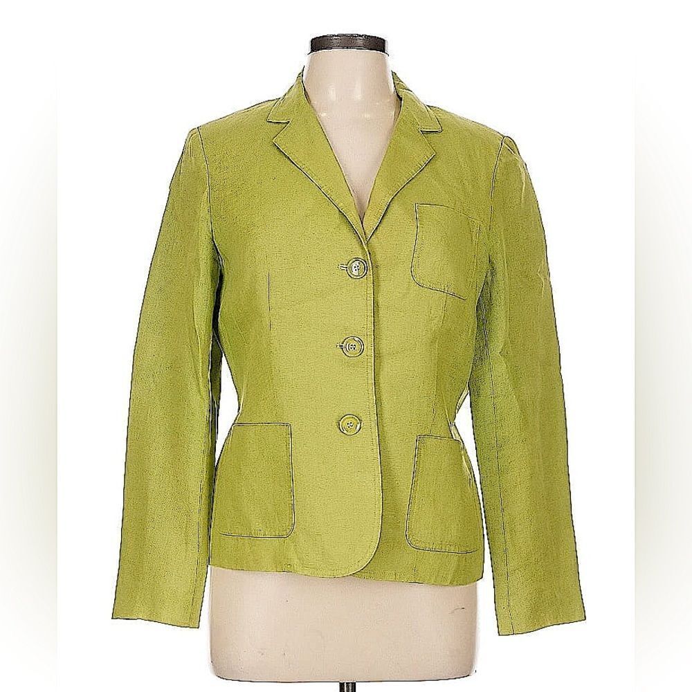 Talbots Blazer Jacket Women 100% Irish Linen Pear Green Size 8